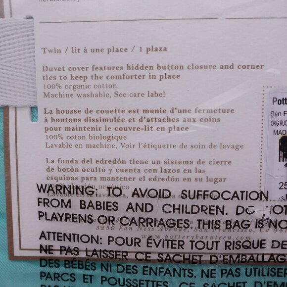 NWT Pottery Barn Teen Ruched Diamond Organic Duvet Cover Twin Size Aqua Green - Picture 6 of 7